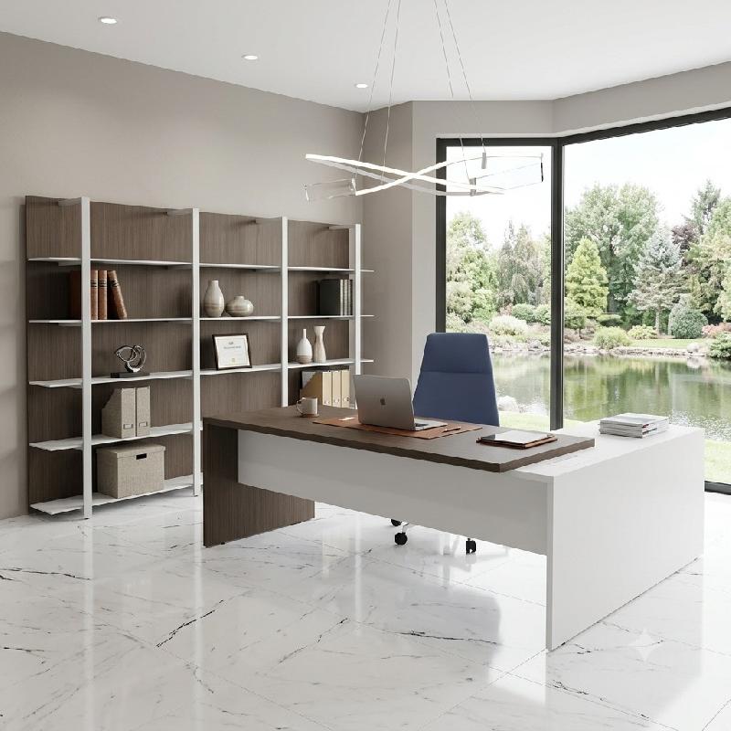 Bureau d'angle T45 avec caisson - Quadrifoglio. - 220, Gauche, Eucalyptus et blanc_2