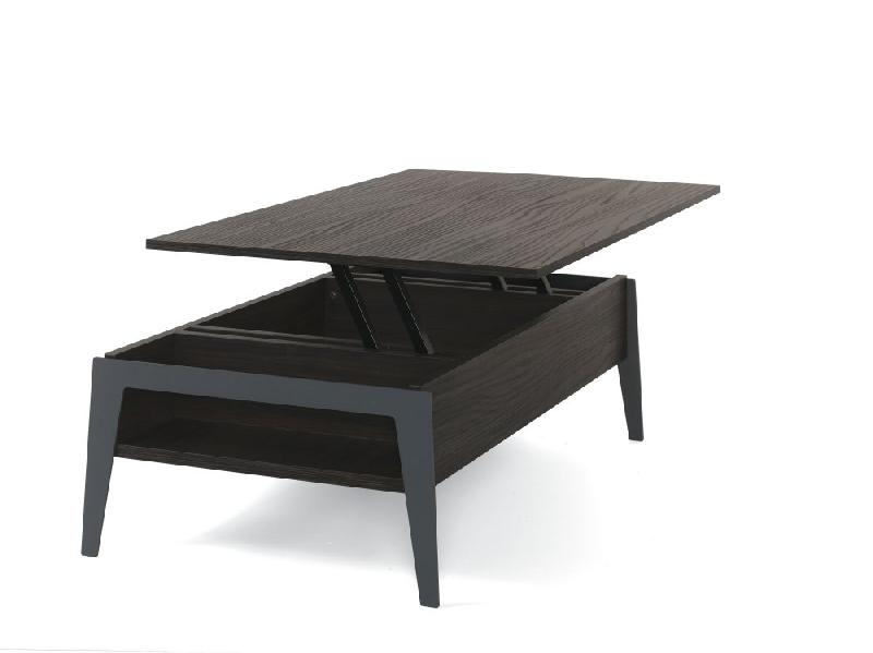 Table basse relevable en noyer foncé Brighton 2 - piètement gris ardoise 110x70cm avec rangement intégré_2