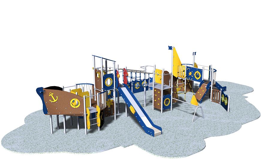 Structure pour aire de jeux en inox - 4 tours et étrave - Gamme Cargo - Réf: bi5b_2