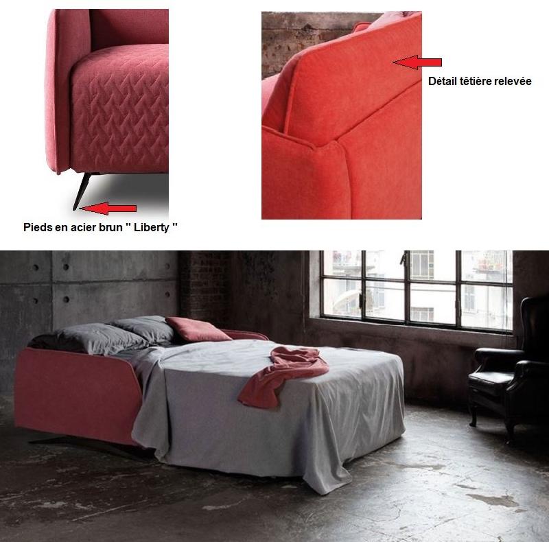 Canapé convertible Phebus 140x195 - tissu Maracaibo vieux rose piqué - design chic italien_2
