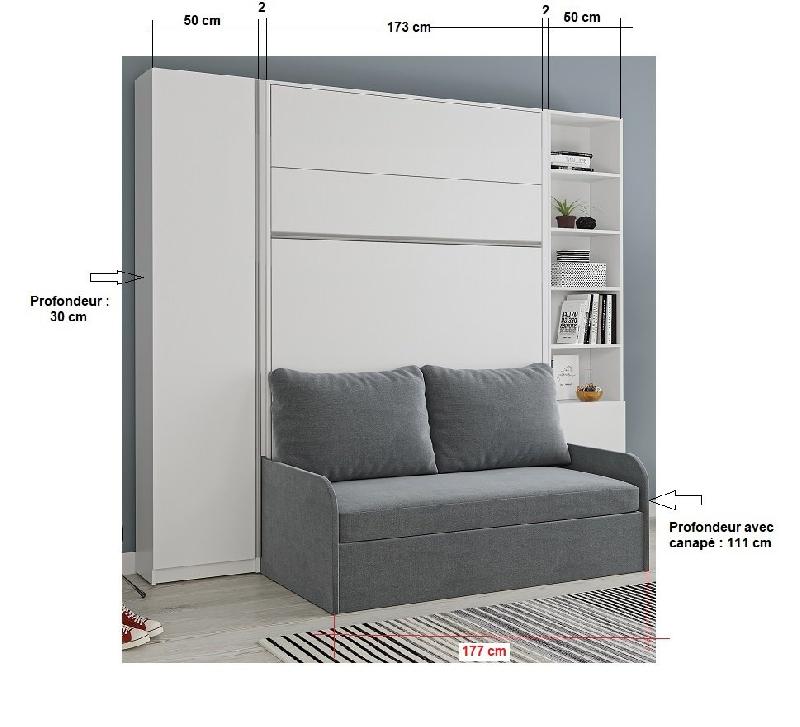 Composition lit escamotable 160x200 cm blanc mat Bermudes Sofa - canapé microfibre gris avec 2 colonnes_2