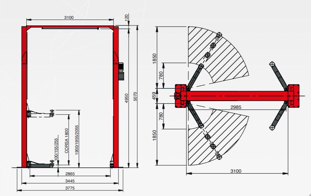 Erco H5502 XV - Élévateur hydraulique à deux colonnes avec bras symétriques abaissés_2
