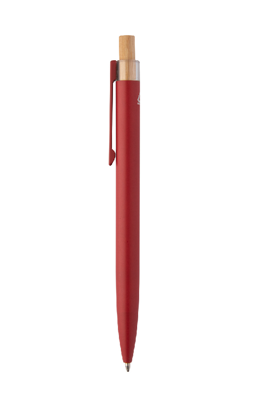 Stylo à bille en aluminium recyclé - bouton pression en bambou - encre bleue - couleur rouge - 18g_2