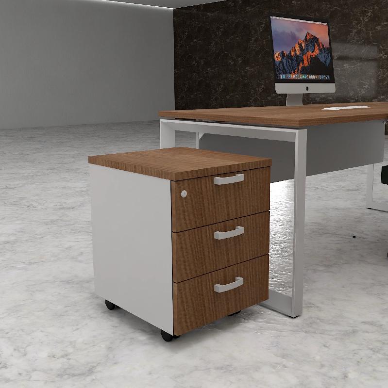 Caisson mobile 3 tiroirs classiques bicolore - MobelLinea - Gris aluminium, Acacia foncé_2