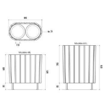 Corbeille Trèves Bi Flux - Pin du Nord traité autoclave classe IV - 2 x 48 ou 2 x 63 litres - avec ou sans couvercle_2
