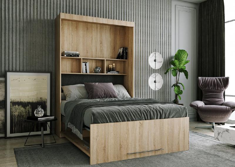 Lit escamotable Lutecia - Couchage 140 x 190 cm - Profondeur 50 cm - Chêne naturel - Fabrication européenne_2