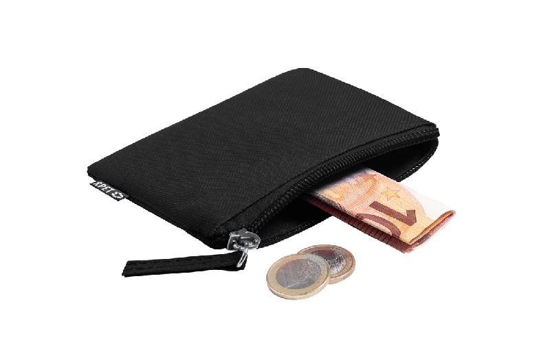 Porte-monnaie zippé en polyester 600D RPET - Labélisé RPET - Couleur noire - Poids 13g_2