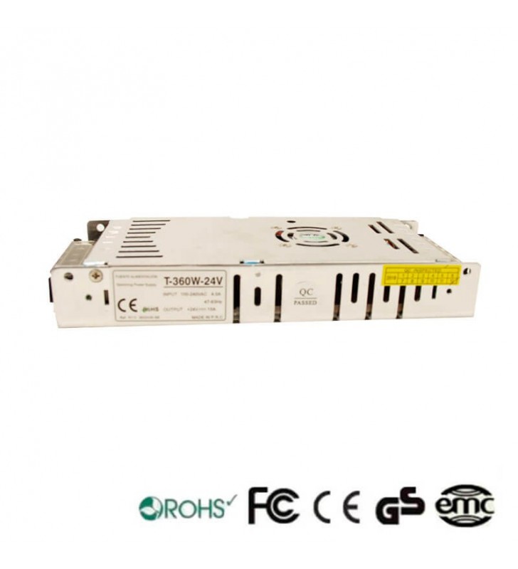 Alimentation 24V continu - 360W - 15A - IP20 - Référence 24V360W - Structure en aluminium - Certifications CE et ROHS_2