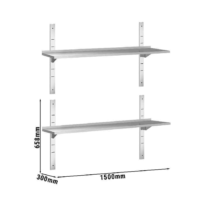 Etagères murales en inox 2 niveaux Profondeur 300 mm - 1500_2