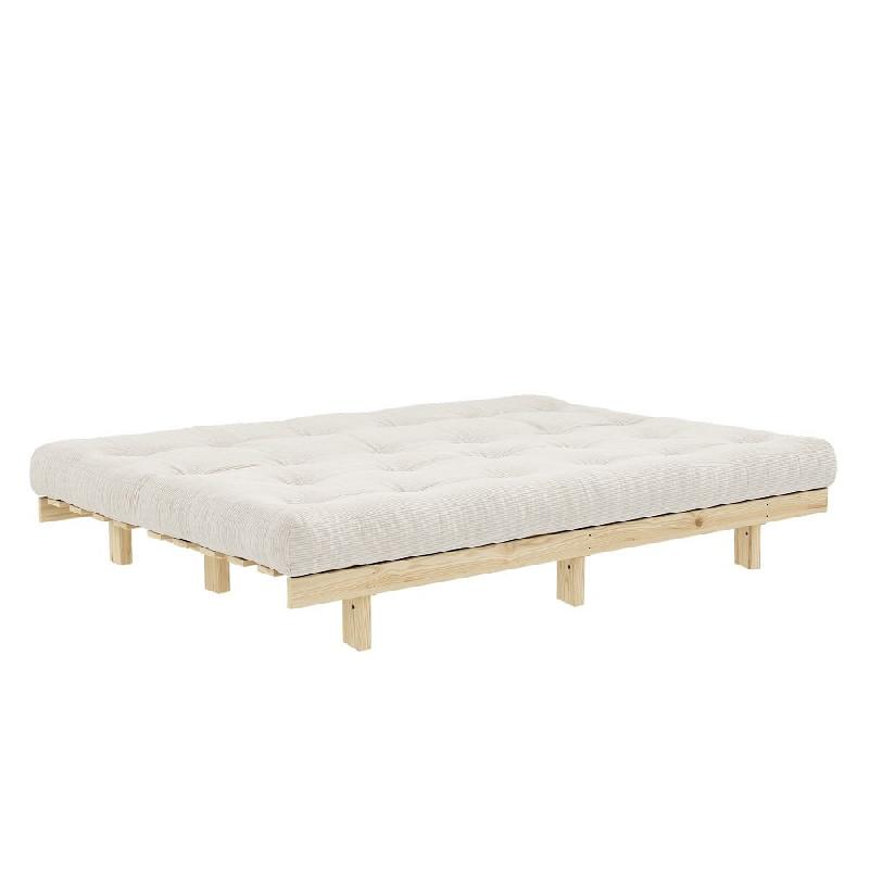 Banquette convertible futon Lean Pin - Coloris ivoire - Couchage 130x190 cm - Structure pin massif - Matelas futon confortable_2