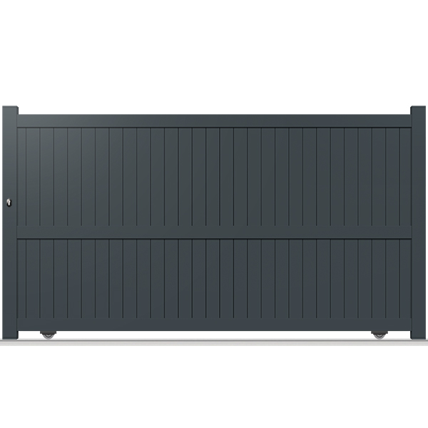 Portail coulissant à rail CL07 - simple vantail droit plein en aluminium thermolaqué - gris 7016_0