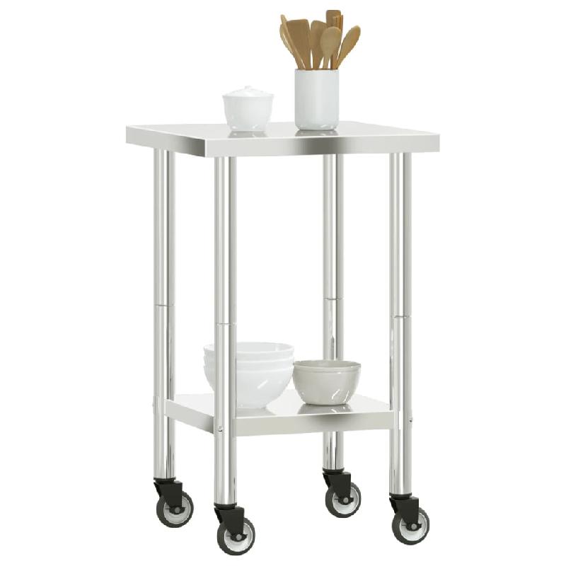 Vidaxl table de travail de cuisine avec roues 55x55x85 cm inox 376462_2