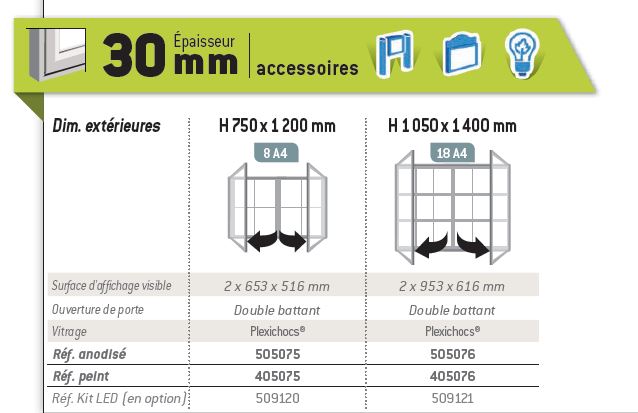 Vitrine tradition double battant - aluminium anodisé ou peint - 8 ou 18 A4 - vitrage Plexichocs® 4 mm_2