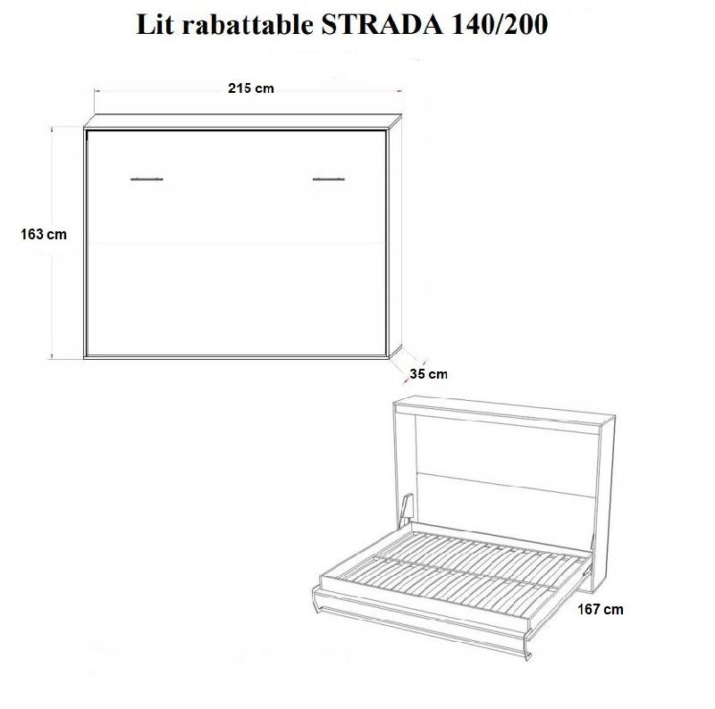 Armoire lit horizontale escamotable STRADA-V2 - Blanc mat et brillant - Couchage 140x200 cm_2