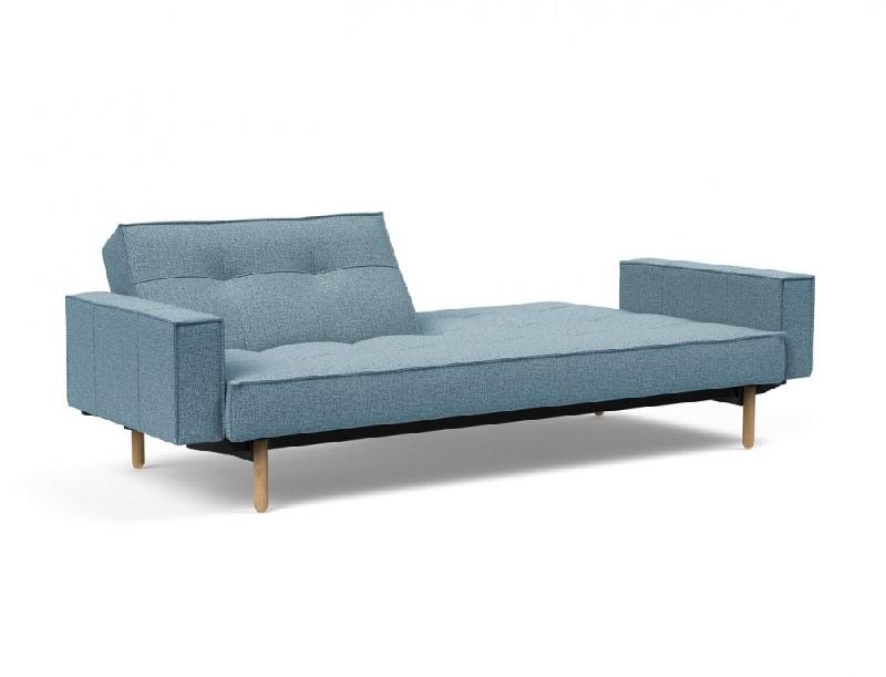 Canapé convertible Splitback Stem avec accoudoirs - pieds obus en chêne naturel - tissu Mixed Dance Light Blue - couchage 115x210 cm_2