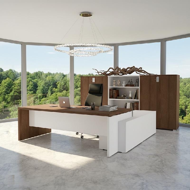 Bureau Bi-colore TAK avec rangement intégré - Mobel Linea - 245, Acacia foncé, Gauche_0