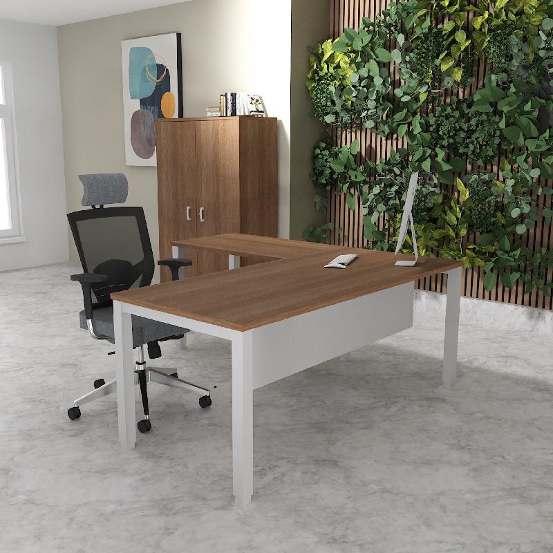 Bureau d'angle Tempo - Mobel Linea. - 160, Alu, Acacia foncé, Oui_2