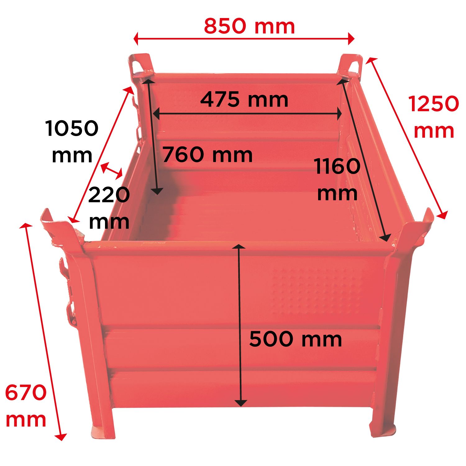 Caisse-palette métallique 2T - 1250×850 avec demi-porte et option couvercle cadenassable_2