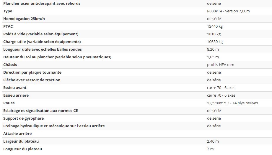 Plateau fourragers 4 roues - robust 2000 - longueur 7 m - charge utile 10630 kg_2