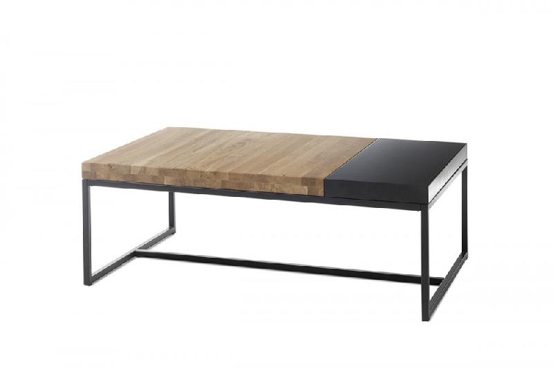 Table basse LUCON 107 x 65 cm - Bois chêne massif et acier noir epoxy - Plateau réversible MDF_2