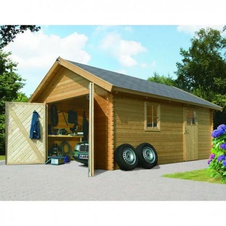 Garage en bois Karibu avec toit massif et grande robustesse