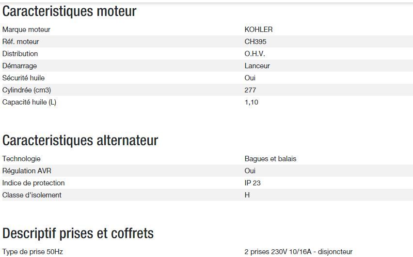 Perform 4500 XL AVR Groupe électrogène - Kohler - 4 kW max - 50 Hz - 230 V_2