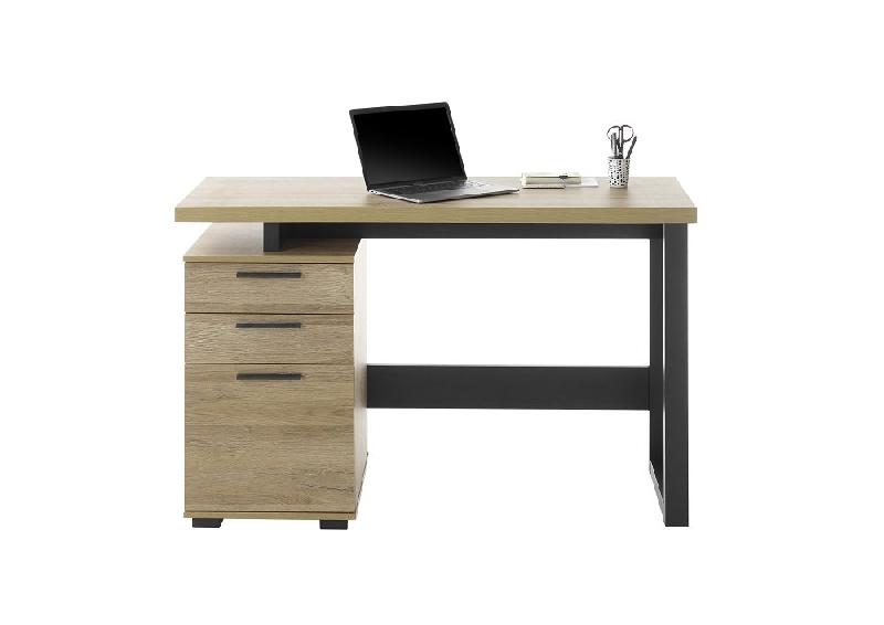 Bureau design Mila - 2 tiroirs, 1 porte, décor chêne et piètement laqué noir mat_2