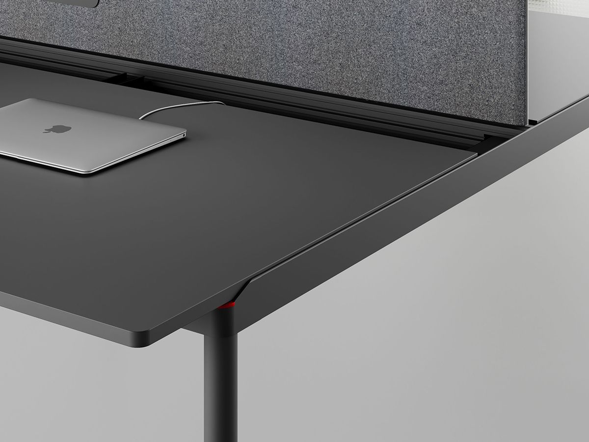 Bureau bench 4 personnes Redline - plateaux coulissants, gestion des câbles intégrée, design exclusif_2