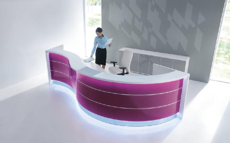 Bureau d'accueil Valde en forme de vague version haute - MDD - Blanc, Fushia brillant, Droite_2