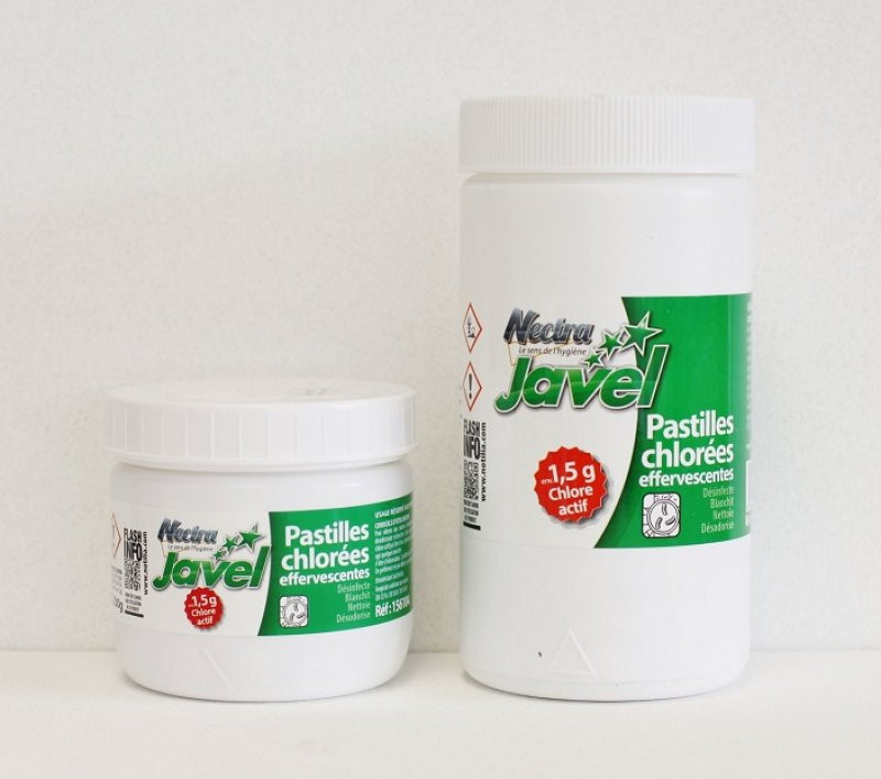 Pastilles chlorees javel effervescentes nettoyant desinfectant blanchissant boite de 150 pastilles 500g_2