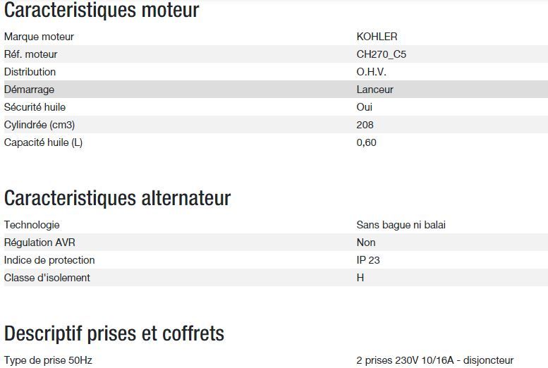Prestige 3000 C5 - Groupe électrogène Kohler - 50 Hz - 2,80 kW - 230 V_2