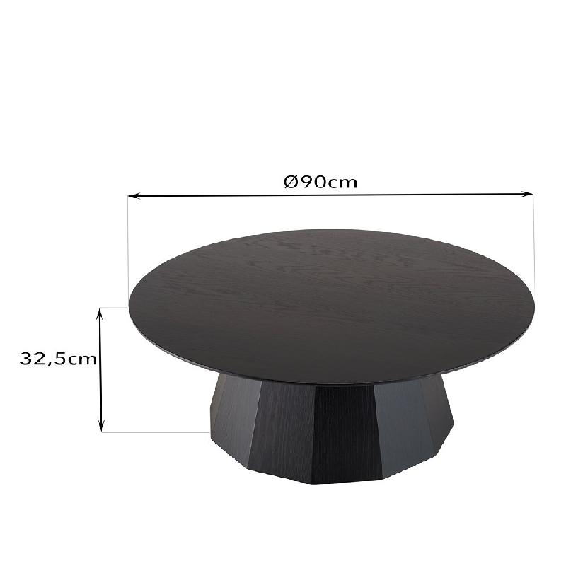 Table basse ronde noire DILA 90 cm - pieds polygonaux en MDF plaqué chêne, finition vernis nitrocellulosique_2