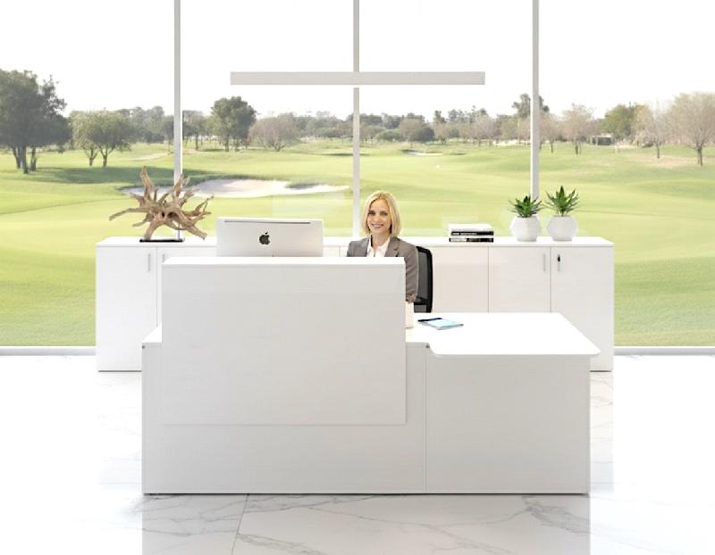 Bureau d'accueil Pano avec partie PMR - Ofitres - 160, Blanc, Blanc brillant_2