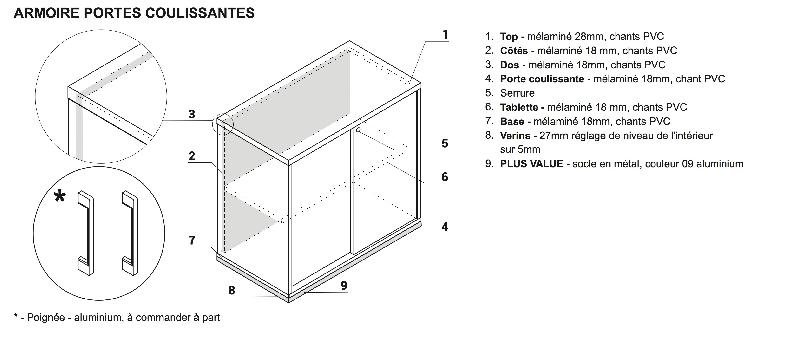 Armoire hauteur bureau avec portes coulissantes - MDD - Gris, Sans socle de finition_2