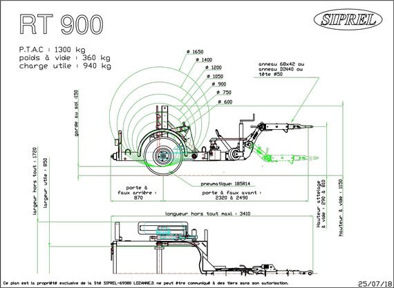 SIPREL RT 900 avec vérins hydrauliques pour chargement facile des tourets