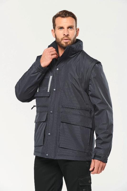 Parka workwear manches amovibles homme - Réf: WK6106 - 100% polyester ripstop - Bandes réfléchissantes_2
