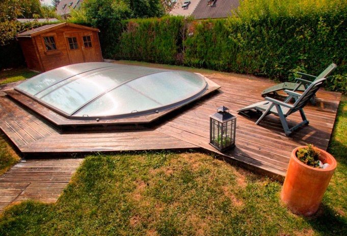 Abri piscine / amovible / manuel / en polycarbonate alvéolaire et alumnium_0
