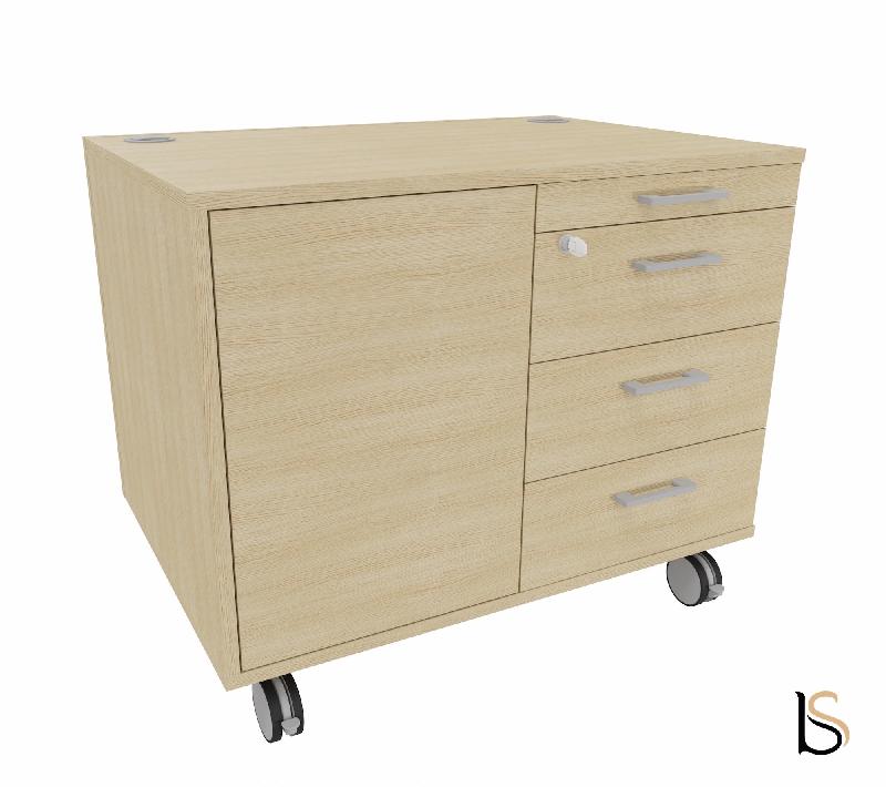 Desserte mobile avec 4 tiroirs et niche de rangement - QUADRIFOGLIO - Chêne_2