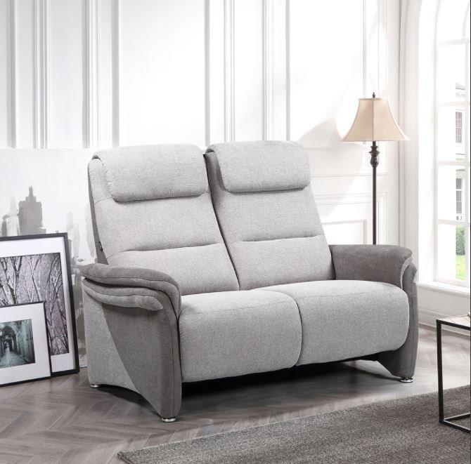 Canapé relax 2 places électrique ZILIA - tissu gris clair/gris foncé - têtières ajustables et moteur synchronisé_2