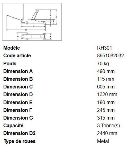 Rh301 - Cric rouleur hydraulique en acier renforcé Rodcraft - capacité 3T - hauteur de levage jusqu'à 800 mm_2