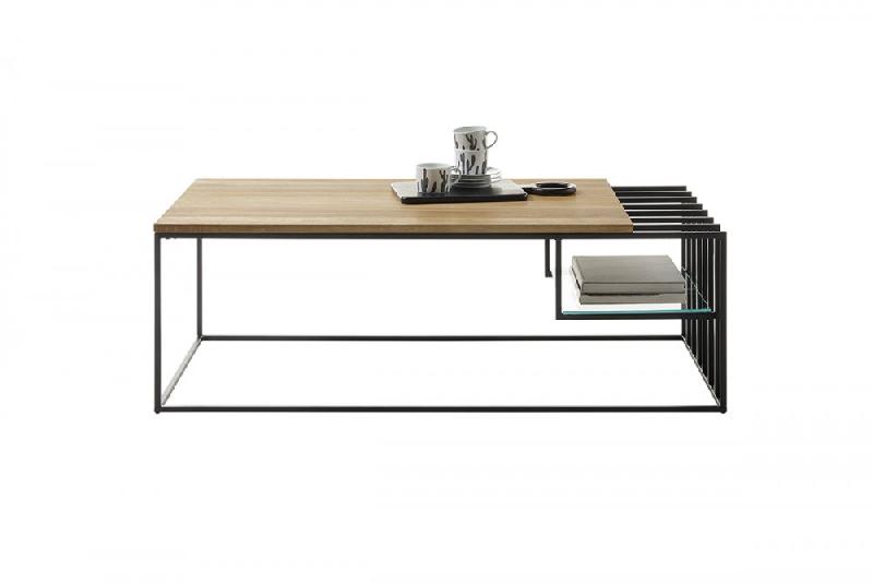 Table basse Jully - chêne massif huilé et métal noir - style industriel - plateau 120x60 cm_2