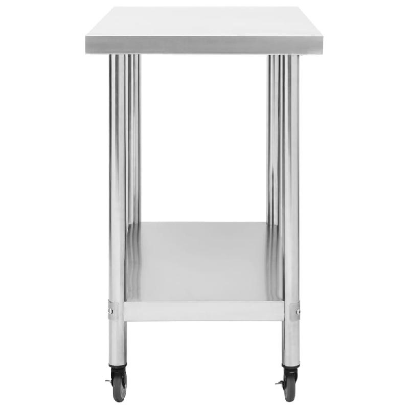 Vidaxl table de travail de cuisine avec roues 100x30x85 cm inox 51637_2