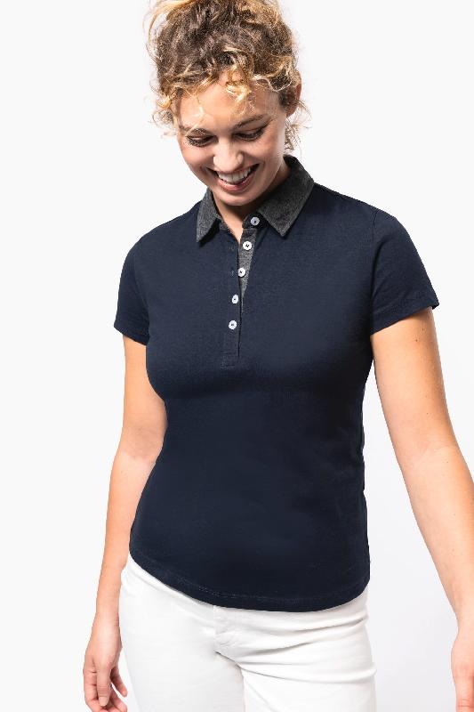 Polo jersey bicolore femme - Réf: K261 - Kariban - 100% coton, col chemise contrasté, 180 g/m²_2
