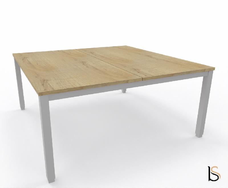 Bureau 2 personnes Tempo avec passe-câbles  - Mobel Linea - 180, Alu, Chêne veiné_3
