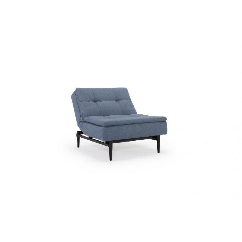 Innovation Living - Fauteuil design Dublexo Styletto convertible lit 90x115 cm - tissu Soft Indigo - piétement chêne noir_2