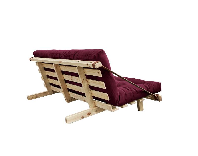 Banquette futon JUMP en pin massif - Coloris bordeaux - Couchage 130x190 cm_2