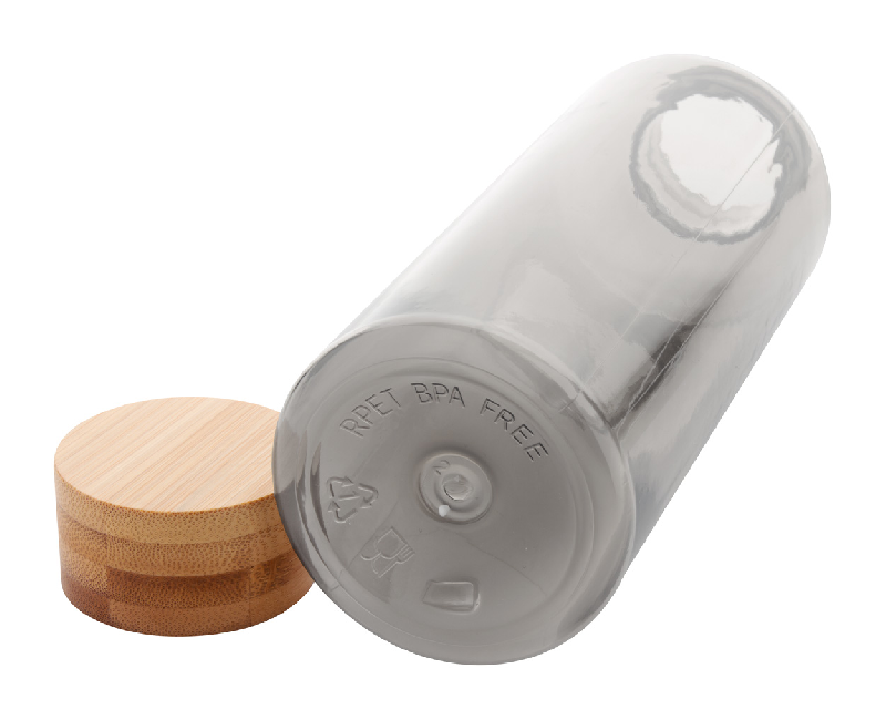 Bouteille en RPET - couvercle en bambou - 500ml - sans BPA - couleur noir_2