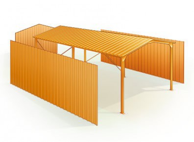 Abri camping-car semi-fermé métallique 3/4 / structure en acier / toiture à deux pans en acier / 3.89 x 3.10 m_2