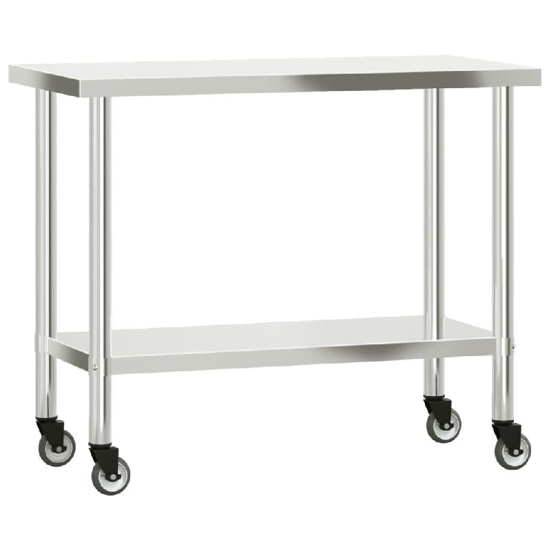 Vidaxl table de travail de cuisine avec étagère 110x55x120 cm inox 3208901_2