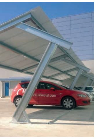 Abri métallique modulaire démontable MARQUISOL® - CUALIMETAL avec pilier incliné et options de couverture personnalisées_2